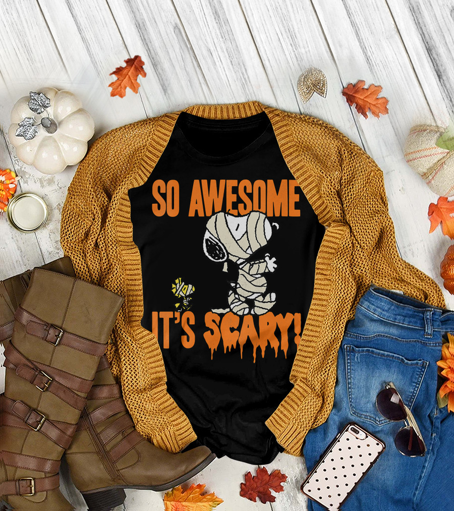 So Awesome It's Scary Halloween Snoopy Mummy T-Shirt