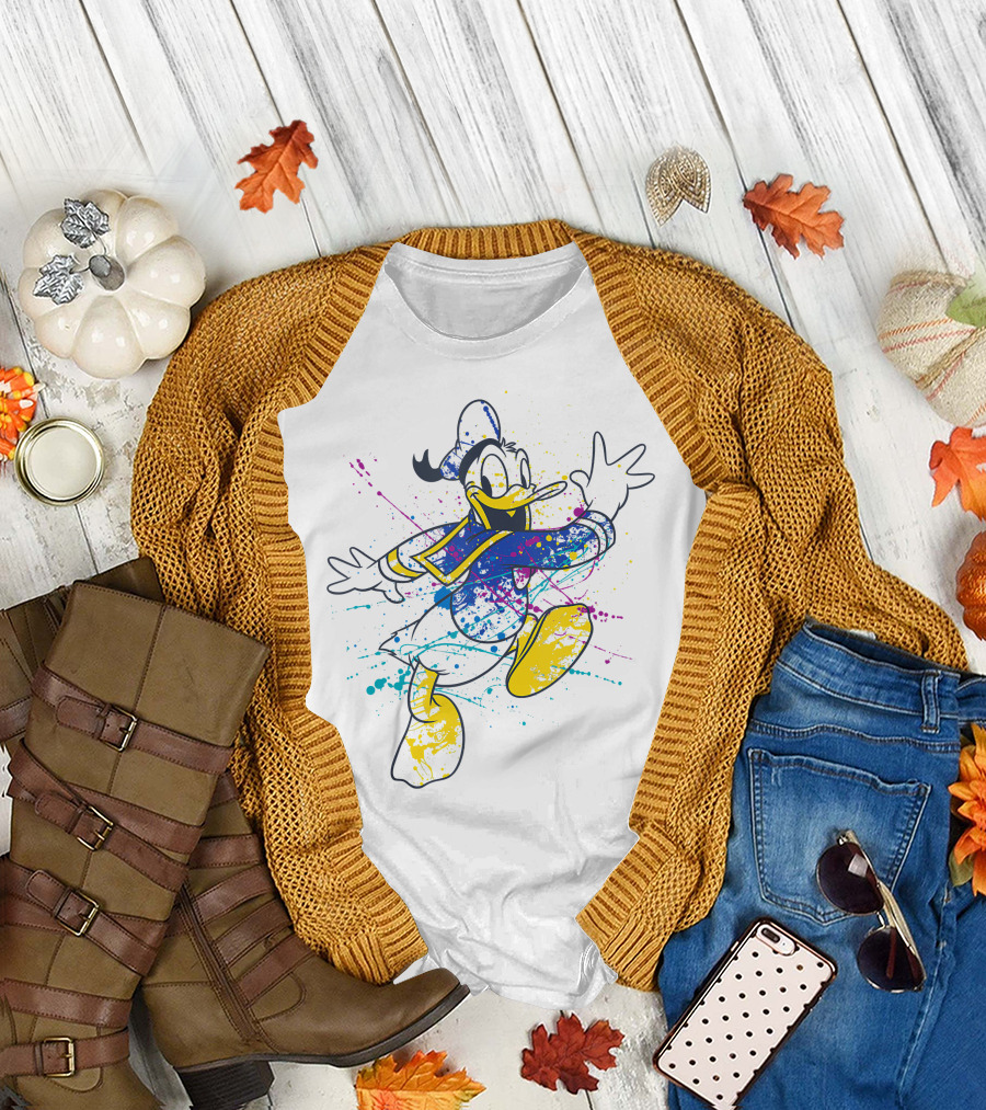Disney Donald Duck Colorful Paint Splatter T-Shirt