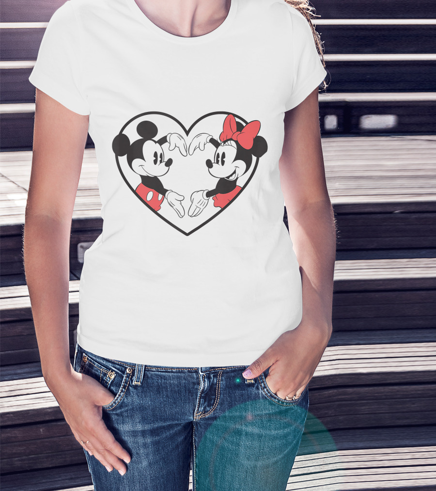 Mickey Minnie Heart Hands Love Gesture Iconic Couple T-Shirt
