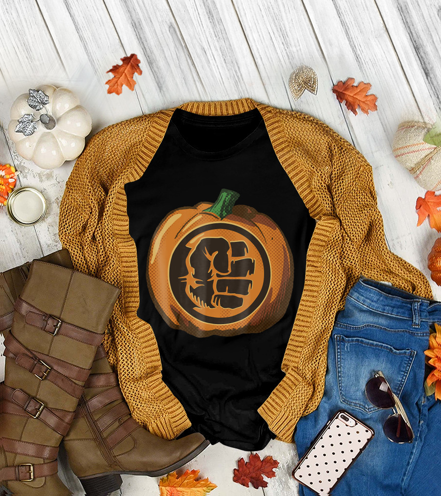 Hulk Fist Pumpkin Halloween Fusion in Comic T-Shirt