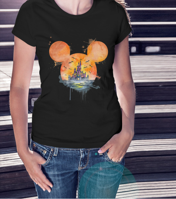 Mickey Ears Halloween Castle With Bats T-Shirt