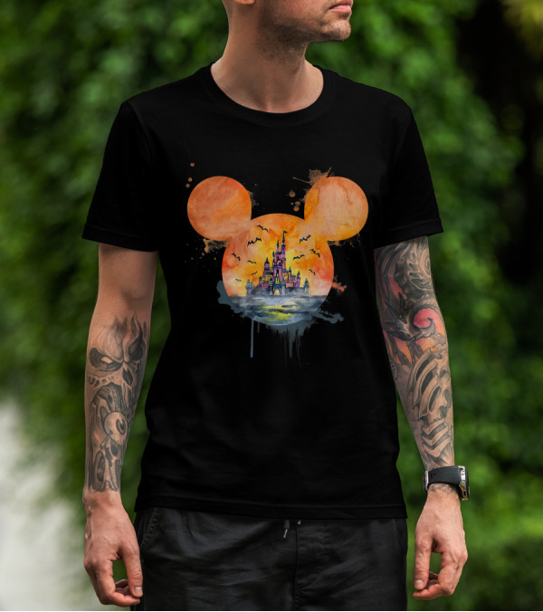 Mickey Ears Halloween Castle With Bats T-Shirt