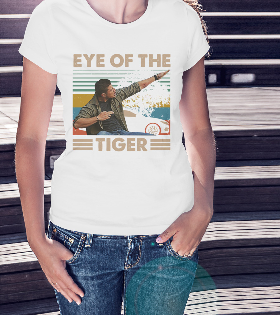 EYE OF THE TIGER Retro Action Pose With Car And Stripes T-Shirt