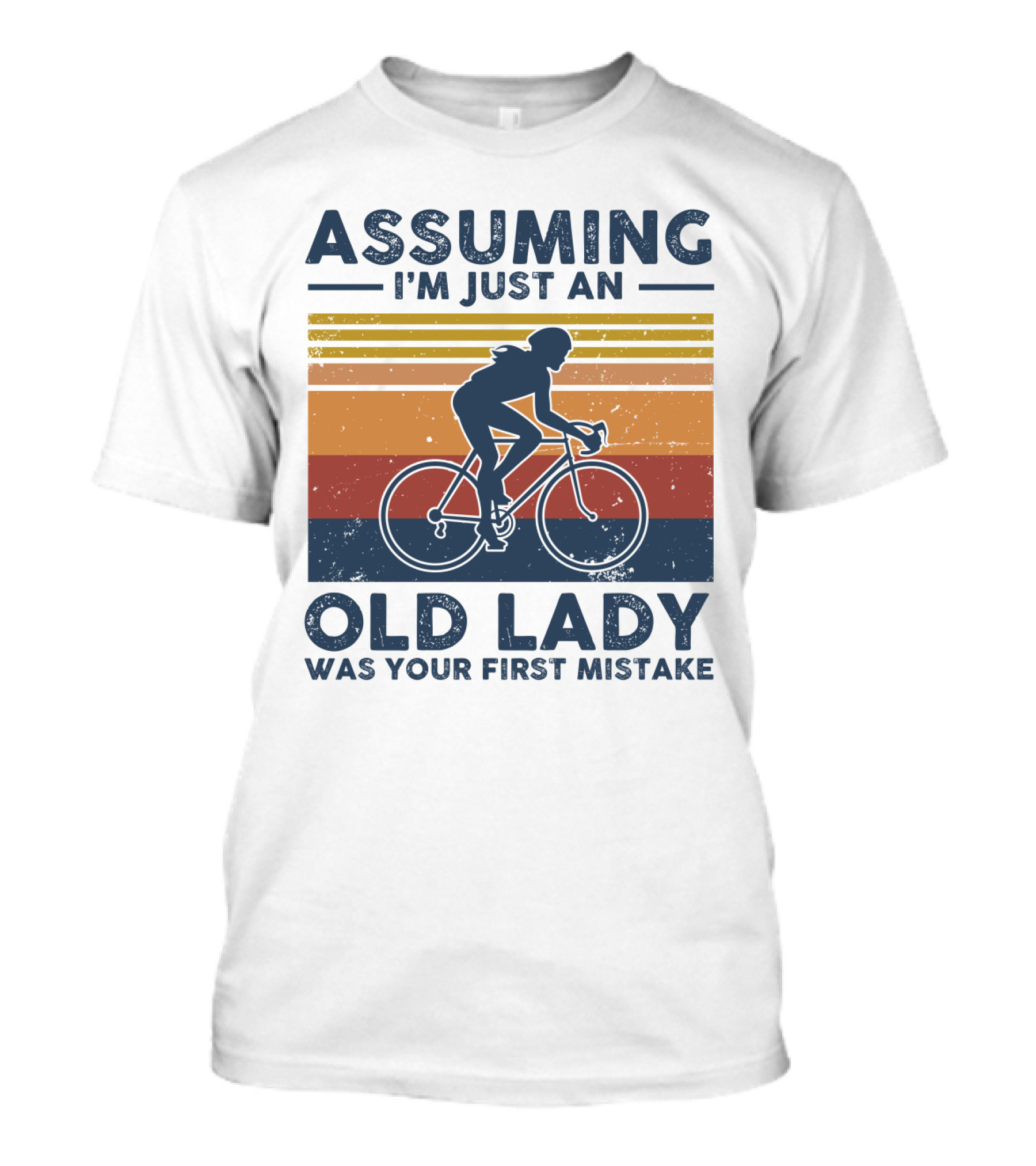 Assuming I'm Just An Old Lady Was Your First Mistake Biking Silhouette Retro Stripes T-Shirt
