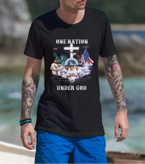 Los Angeles Dodgers One Nation Under God Statue Of Liberty And American Flag T-Shirt