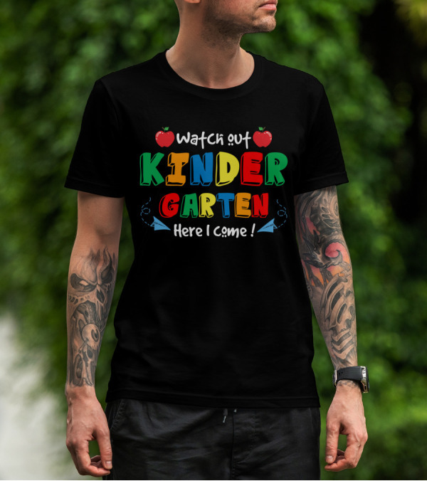 Watch Out Kindergarten Here I Come Apples And Paper Airplanes T-Shirt