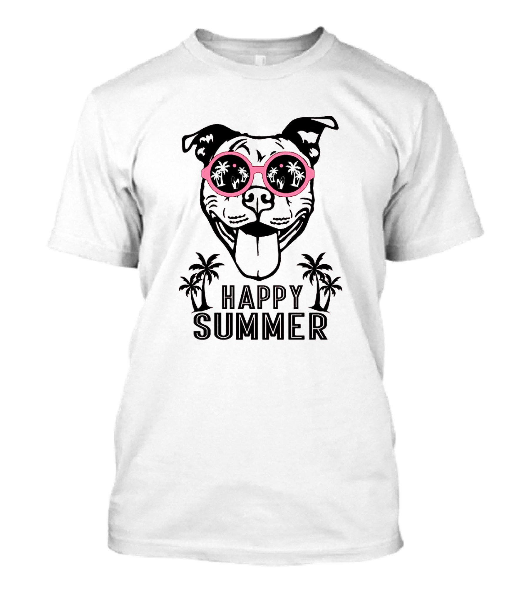 Happy Summer Dogs With Sunglasses And Palm Trees T-Shirt
