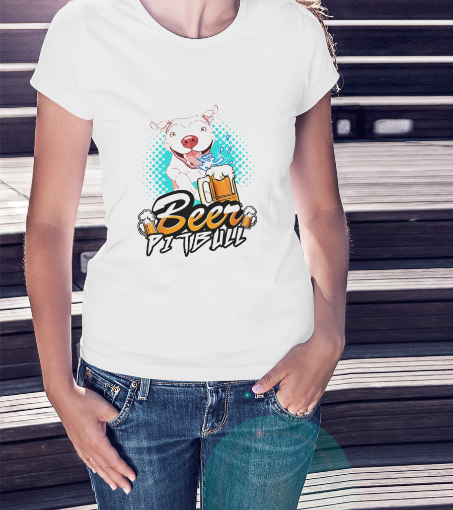 Beer Pitbull Happy Dog With Beer Mugs T-Shirt