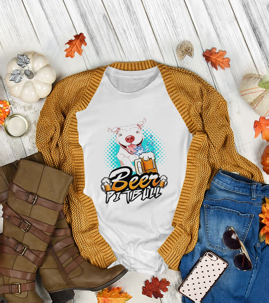 Beer Pitbull Happy Dog with Beer Mugs T-Shirt