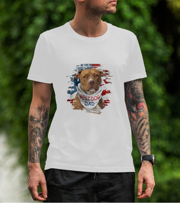 Best Dog Dad Patriotic American Flag Bandana Dog T-Shirt