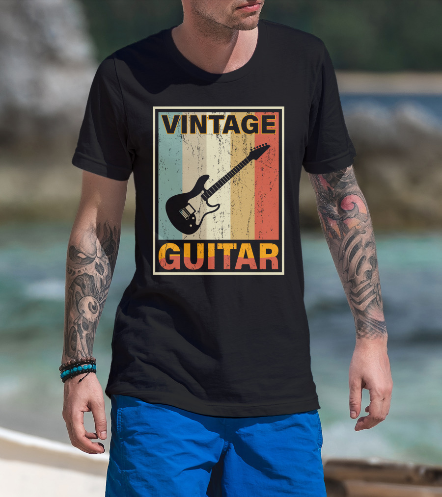 VINTAGE GUITAR RETRO STRIPES ELECTRIC T-Shirt