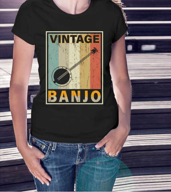 Vintage Banjo Retro Stripes T-Shirt