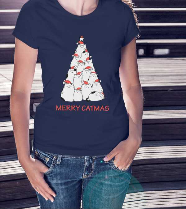 Merry Catmas Funny Cat Love Christmas Tree Cats T-Shirt