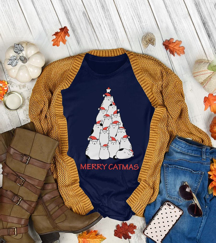 Merry Catmas Funny Cat Love Christmas Tree Cats T-Shirt