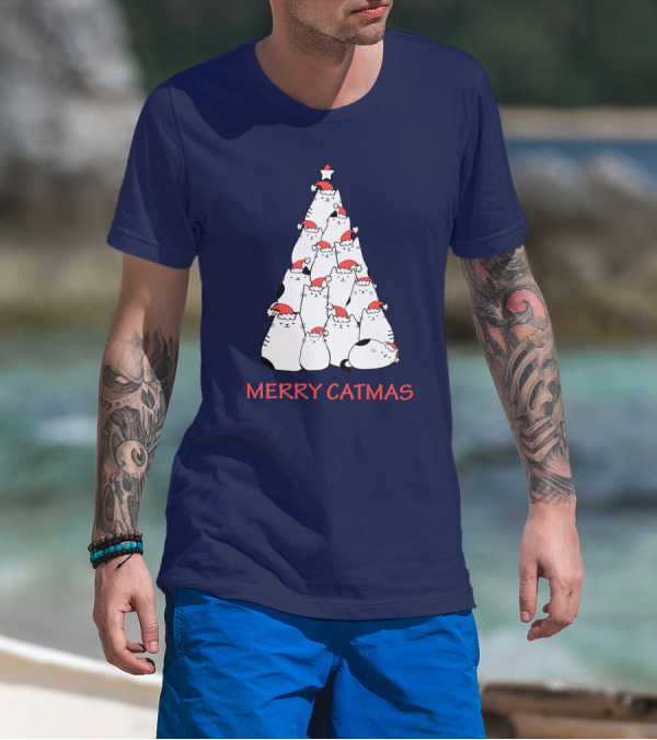 Merry Catmas Funny Cat Love Christmas Tree Cats T-Shirt