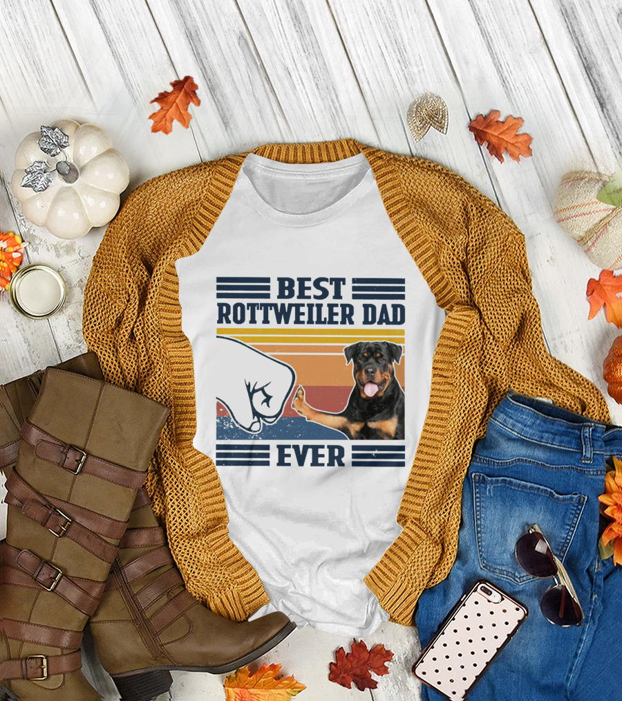 Best Rottweiler Dad Ever Vintage Fist Bump Stripes T-Shirt