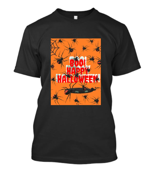 BOO Happy Halloween Spiders Orange Web T-Shirt