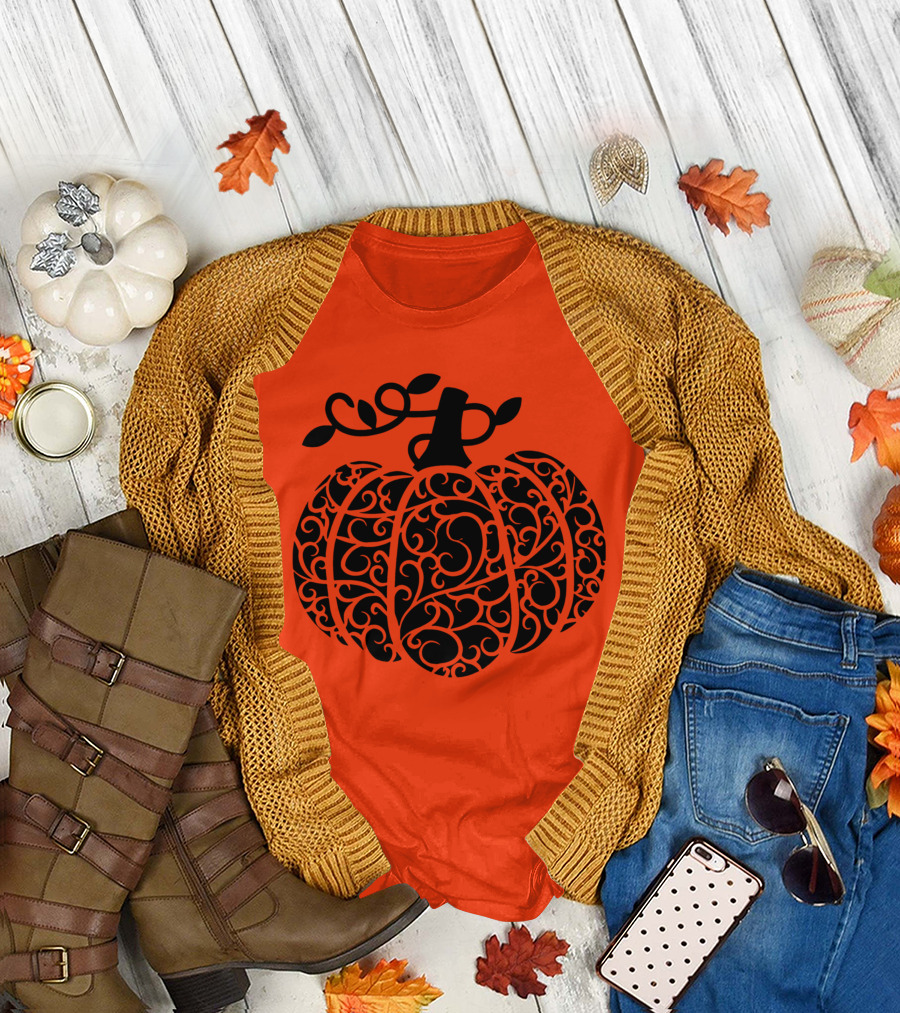 Fall Pumpkin Swirly Pumpkin Women Cute Fall T-Shirt