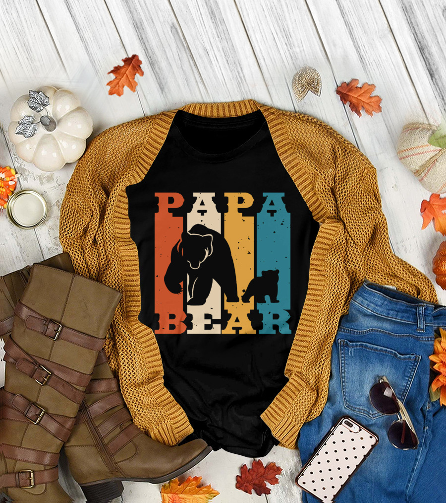 Papa Bear Daddy Bear Retro Striped T-Shirt