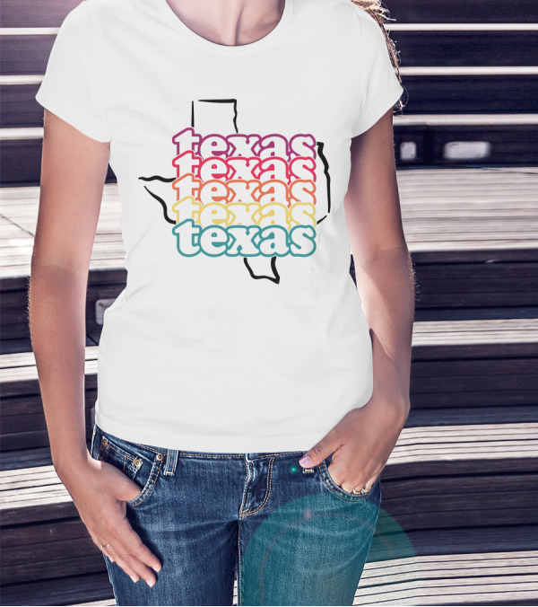 Texas Rainbow Stacked State Outline T-Shirt