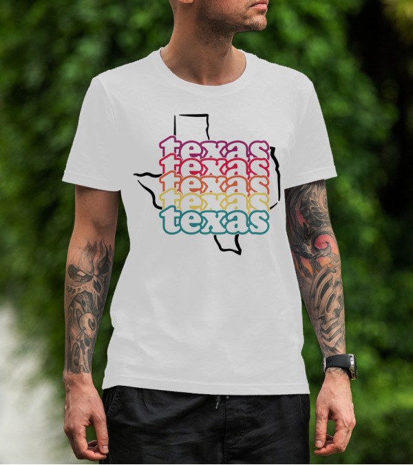 Texas Rainbow Stacked State Outline T-Shirt