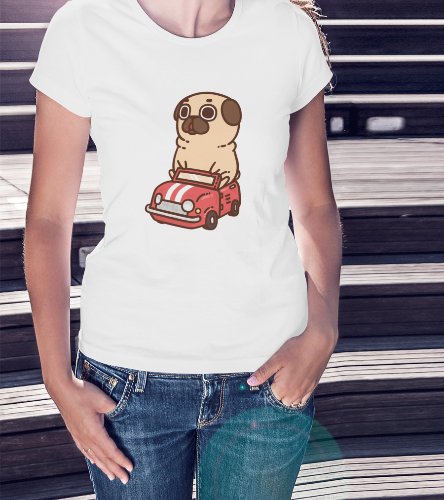 Cute Funny Puglie Beep Beep Driving A Car T-Shirt