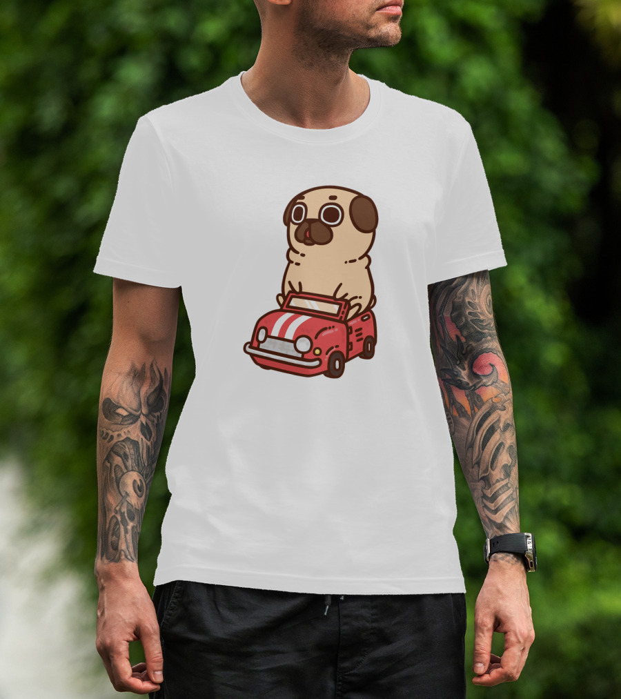 Cute Funny Puglie Beep Beep Driving A Car T-Shirt