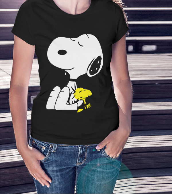 Snoopy Sleep In Peace With Woodstock Sleeping In Black And White Peanuts Comic T-Shirt