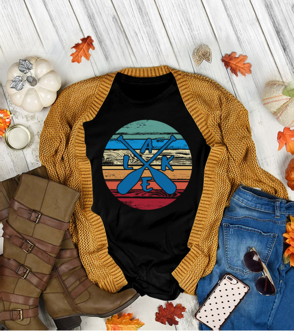 Lake Paddle Cross Rustic Vintage Summer Vacation T-Shirt