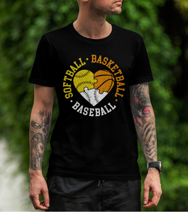 Softball Basketball Baseball Heart Puzzle T-Shirt