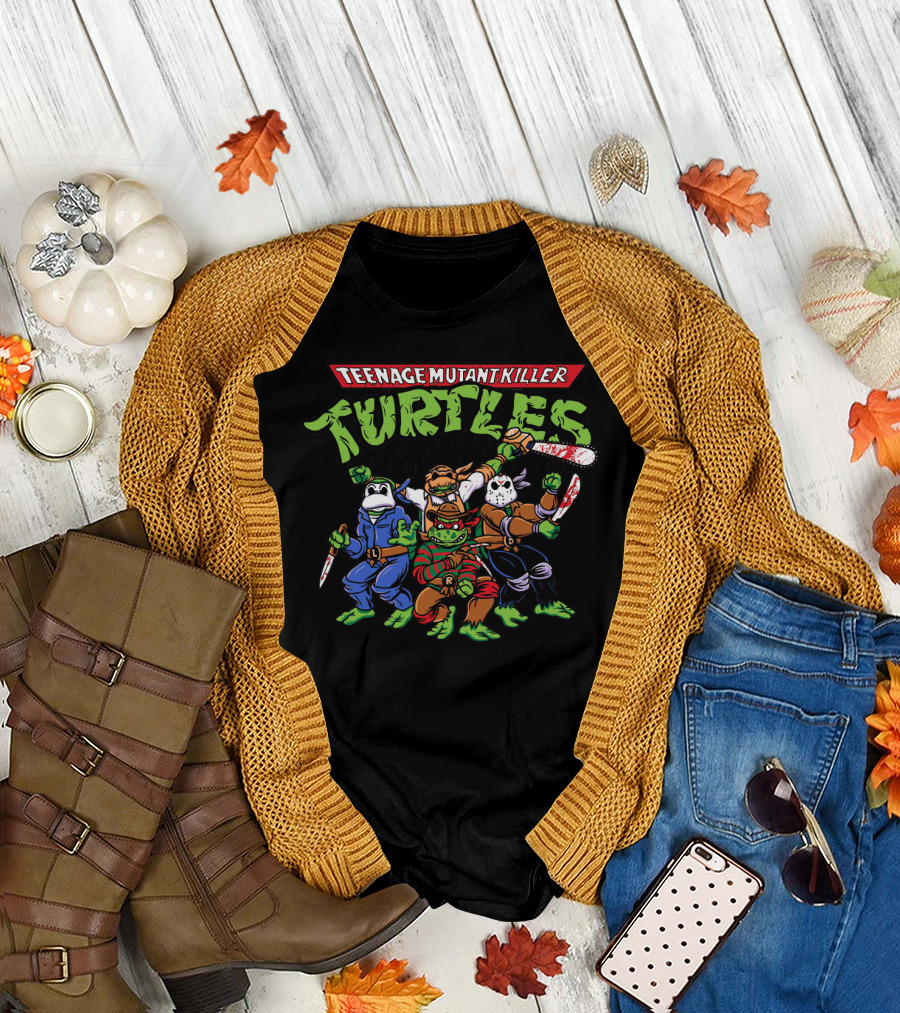 Teenage Mutant Killer Turtles Horror Parody with Slasher Movie Icons T-Shirt