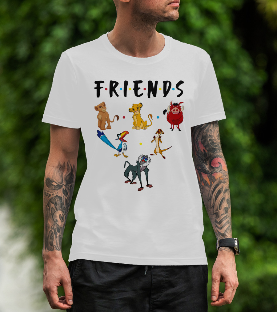 Friends The Lion King Simba Pumbaa Timon Rafiki Zazu Cartoon Characters T-Shirt