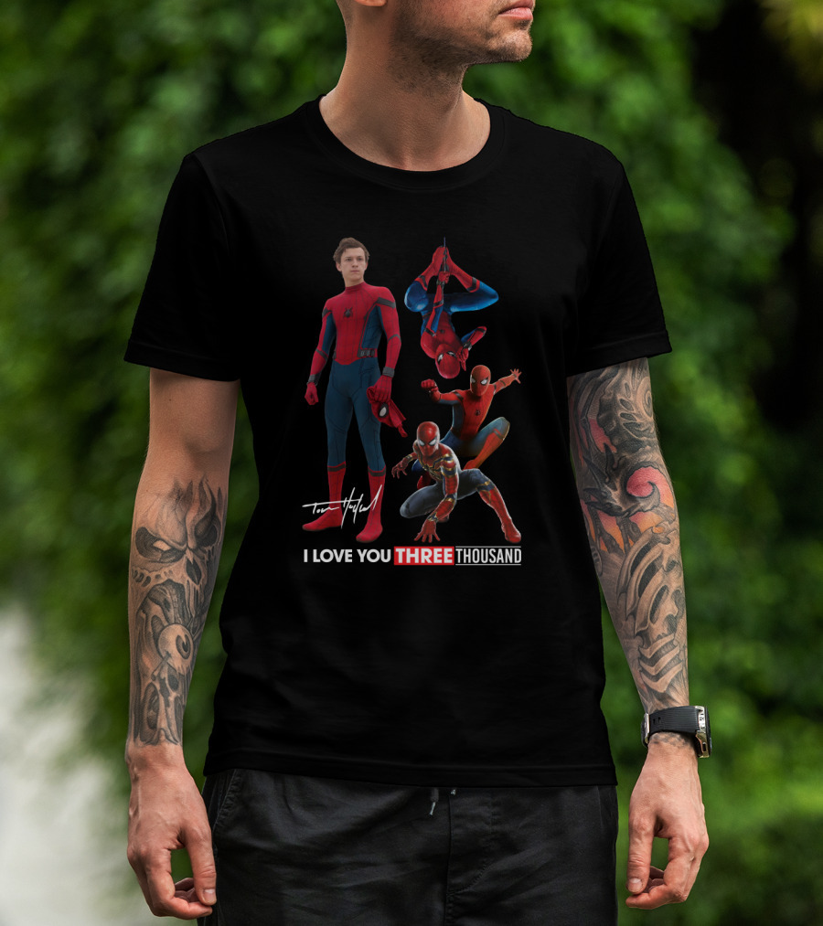 Tom Holland Spiderman I Love You Three Thousand Signature Multiple Spider Man Poses T-Shirt