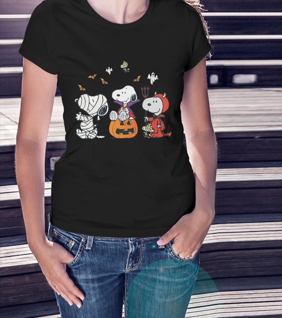 Snoopy Halloween Mummy Vampire Devil Woodstock Peanuts Characters T-Shirt