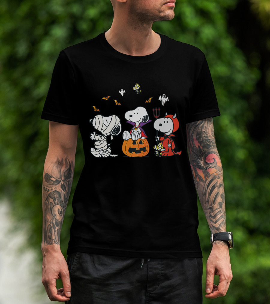 Snoopy Halloween Mummy Vampire Devil Woodstock Peanuts Characters T-Shirt