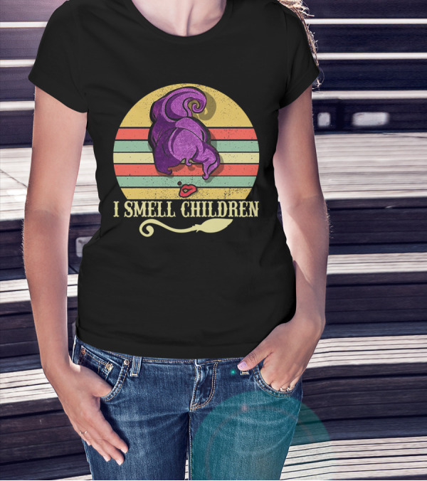 I Smell Children Vintage Sunset Mary Sanderson Hocus Pocus Witch Hat Retro Stripes T-Shirt