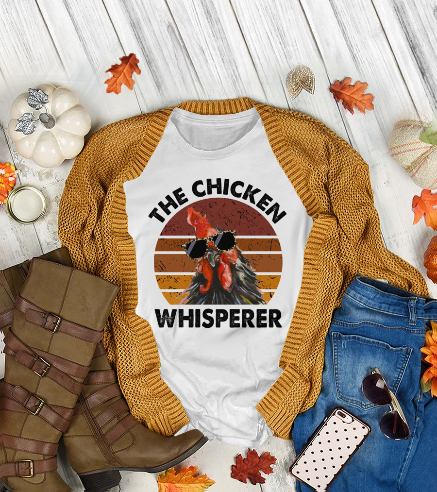 The Chicken Whisperer Retro Sunglasses Vintage Sunset Chicken T-Shirt