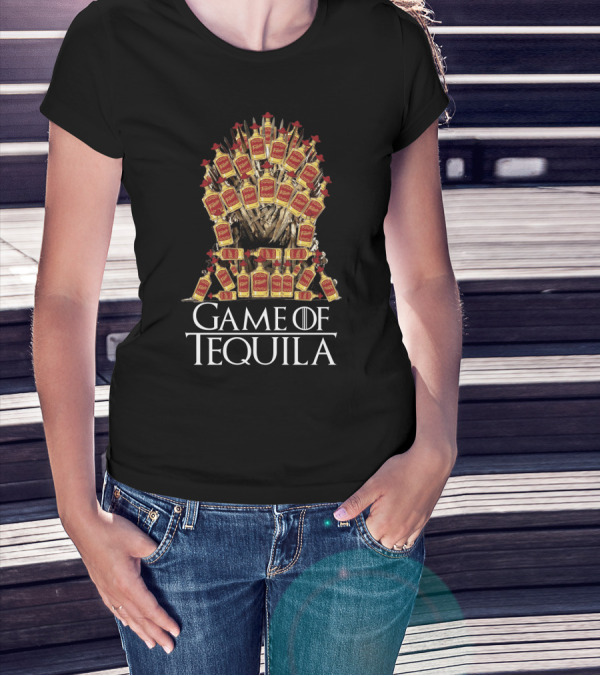 Game Of Tequila Sarcasm Parody For Drinking Fans Featuring Iconic Throne Made Of Liquor Bottles T-Shirt