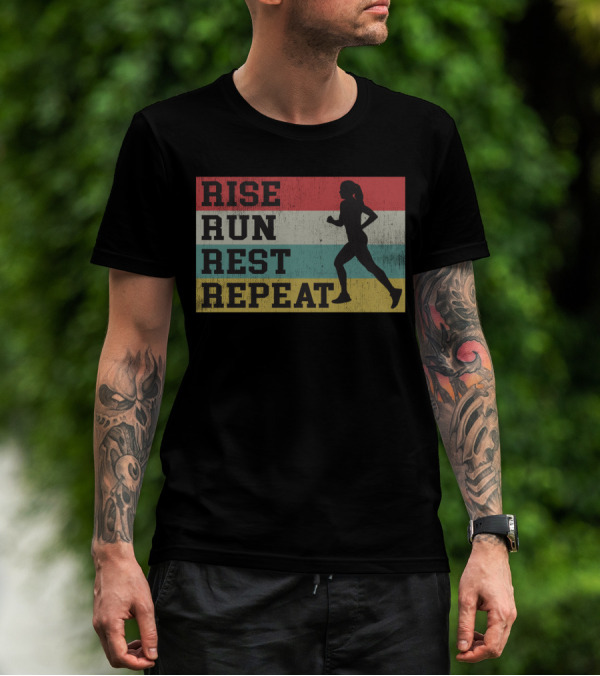 Rise Run Rest Repeat Funny Vintage Running Silhouette Girls T-Shirt