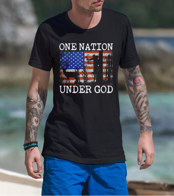 One Nation Under God American Flag Deer Hunting Bow Hunter T-Shirt