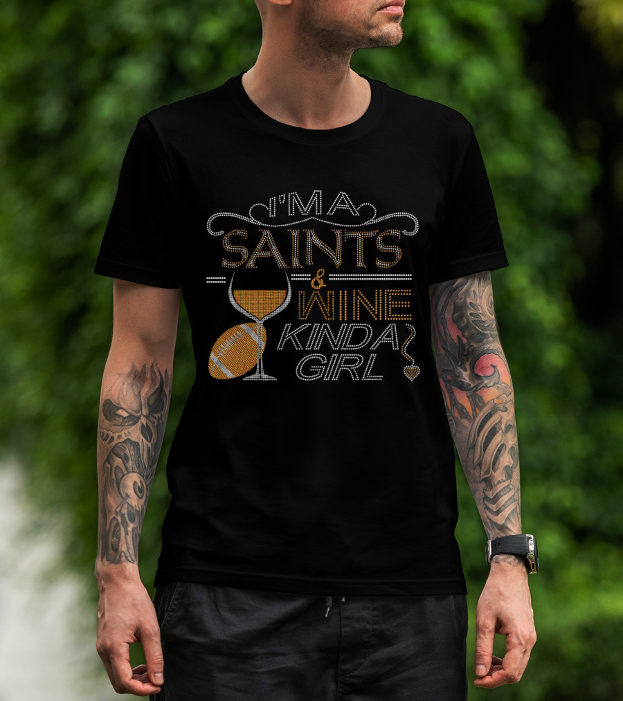 I'm A Saints And Wine Kinda Girl Crystal Embellished Rhinestone Sparkle T-Shirt