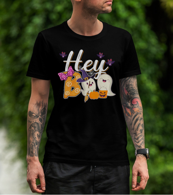 Hey Boo Ghosts With Pumpkins And Bats Simply Southern Halloween Collection T-Shirt