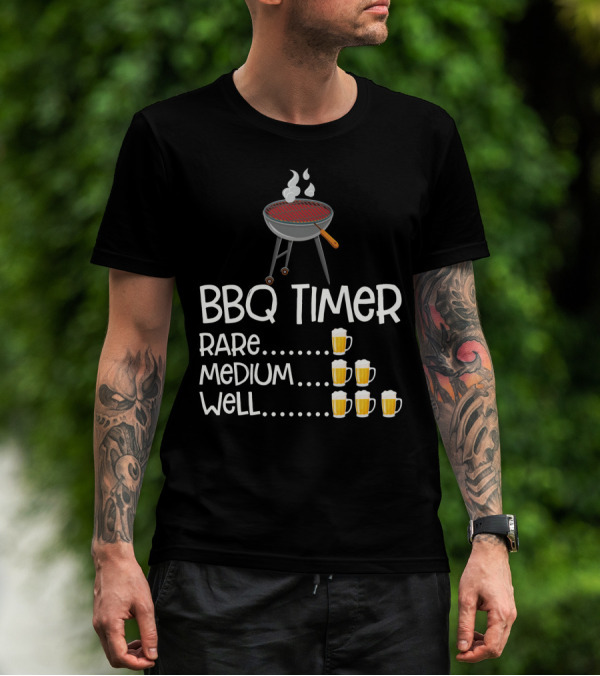 BBQ Timer Rare Medium Well Beer Mug Levels Grill T-Shirt