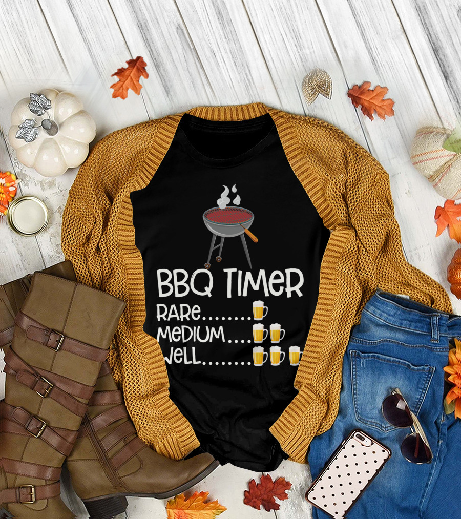 BBQ Timer Rare Medium Well Beer Mug Levels Grill T-Shirt