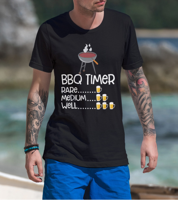 BBQ Timer Rare Medium Well Beer Mug Levels Grill T-Shirt