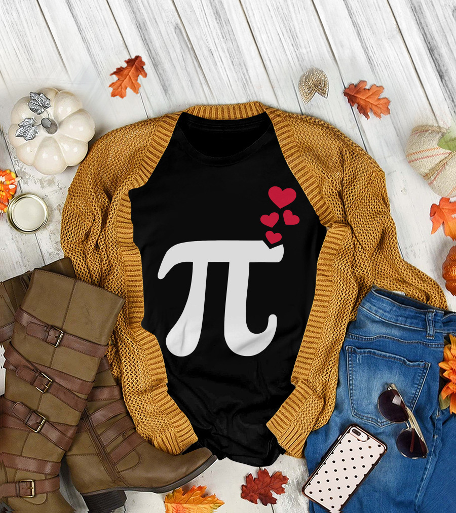 Pi Symbol with Red Hearts T-Shirt