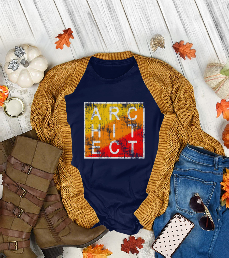 Architect Grunge Texture Yellow Orange Red Square T-Shirt