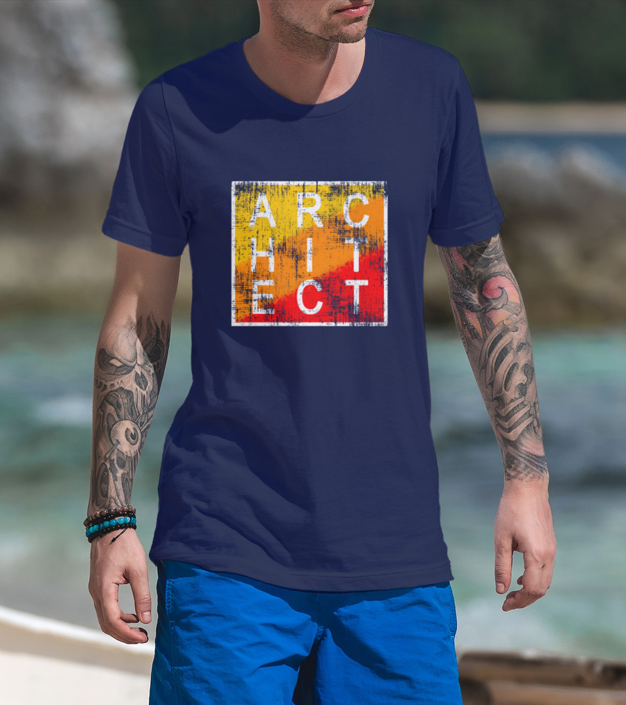 Architect Grunge Texture Yellow Orange Red Square T-Shirt