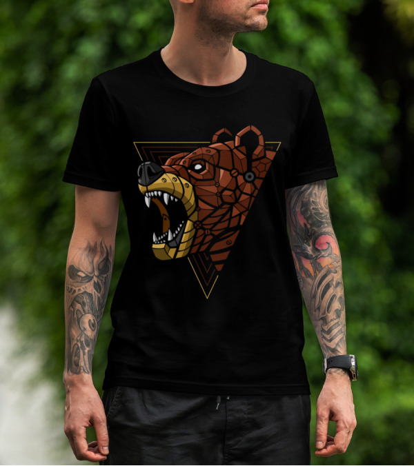 Cybernetic Geometric Roaring Bear Punk T-Shirt