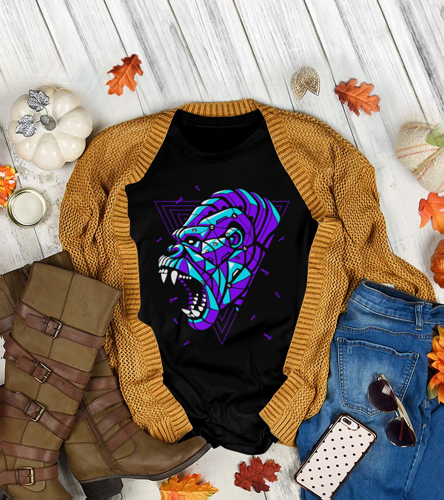 Cyber Punk Gorilla Geometric Triangles T-Shirt